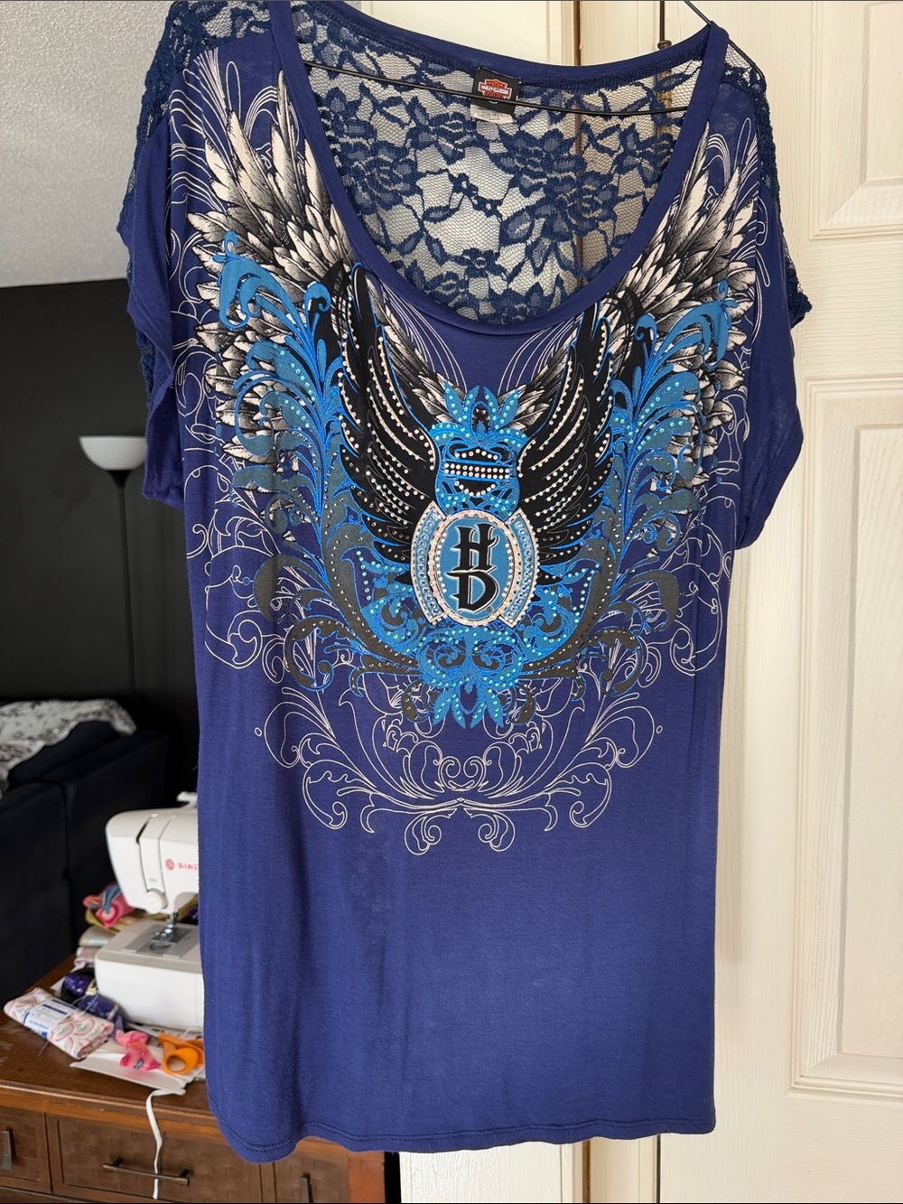Harley-Davidson Royal Blue Lace-Back Winged Graphic Tee